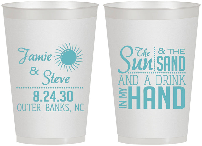 Personalized Wedding 12 oz Frosted Cups - Sun Sand Drink In My Hand | 319