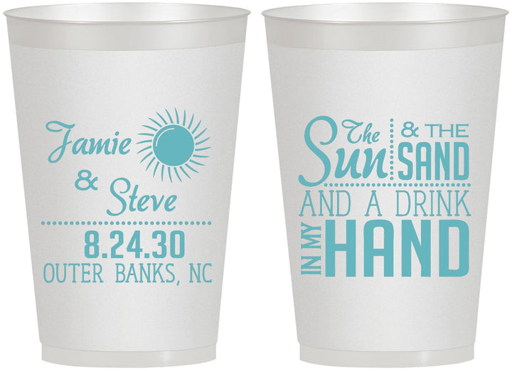 Personalized Wedding 12 oz Frosted Cups - Sun Sand Drink In My Hand | 319