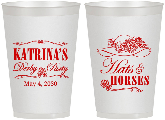 Personalized Derby Day 12 oz Frosted Cups - Hats And Horses | 320005