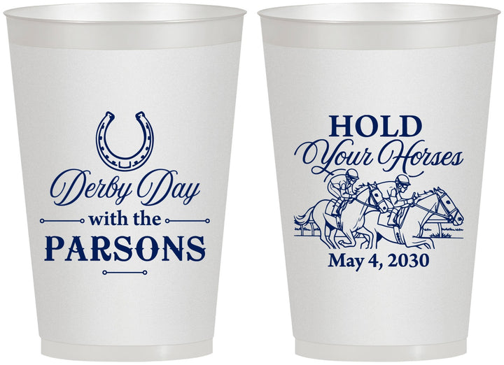 Personalized Derby Day 12 oz Frosted Cups - Hold Your Horses | 320008