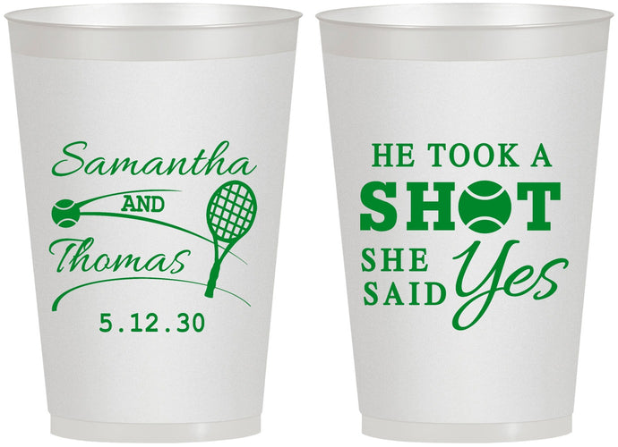 Personalized Wedding 12 oz Frosted Cups - Took A Shot Tennis | 321