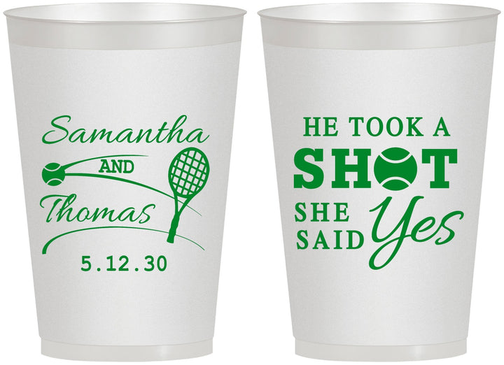 Personalized Wedding 12 oz Frosted Cups - Took A Shot Tennis | 321