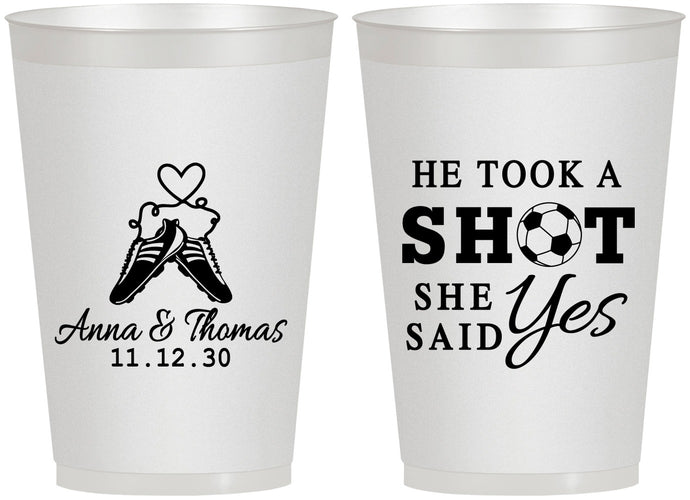 Personalized Wedding 12 oz Frosted Cups - Took A Shot Soccer | 322