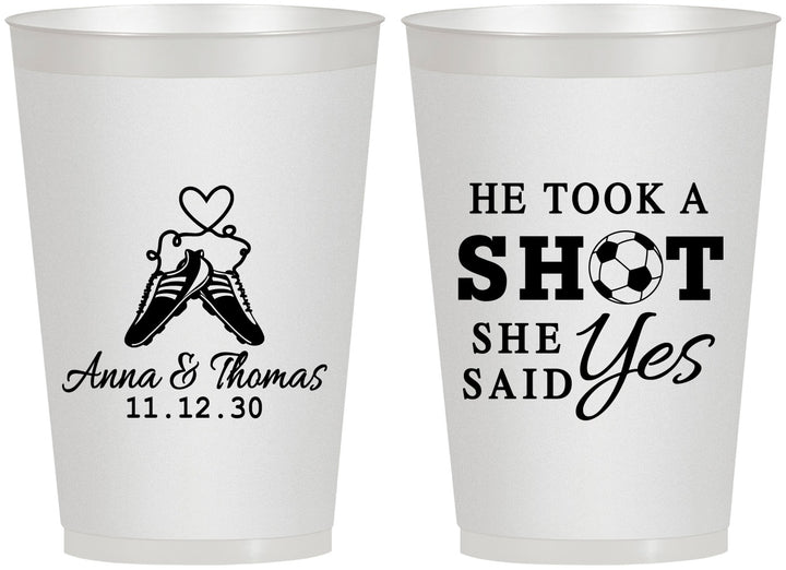 Personalized Wedding 12 oz Frosted Cups - Took A Shot Soccer | 322