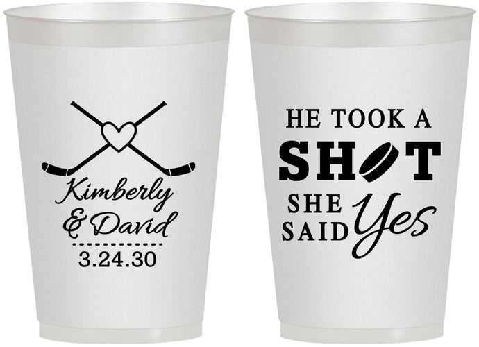 Personalized Wedding 12 oz Frosted Cups - Took A Shot Hockey | 323