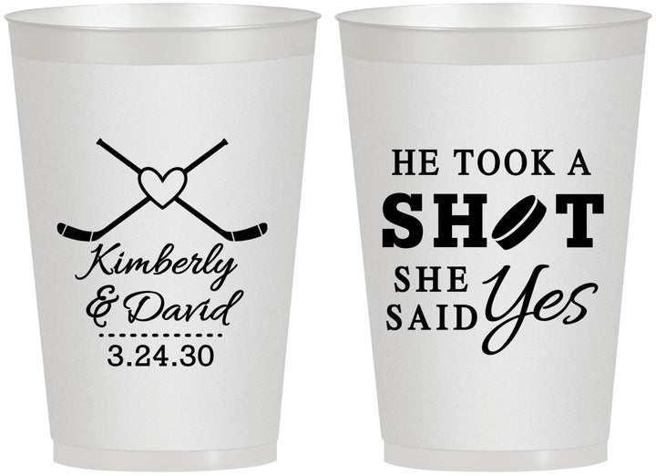 Personalized Wedding 12 oz Frosted Cups - Took A Shot Hockey | 323
