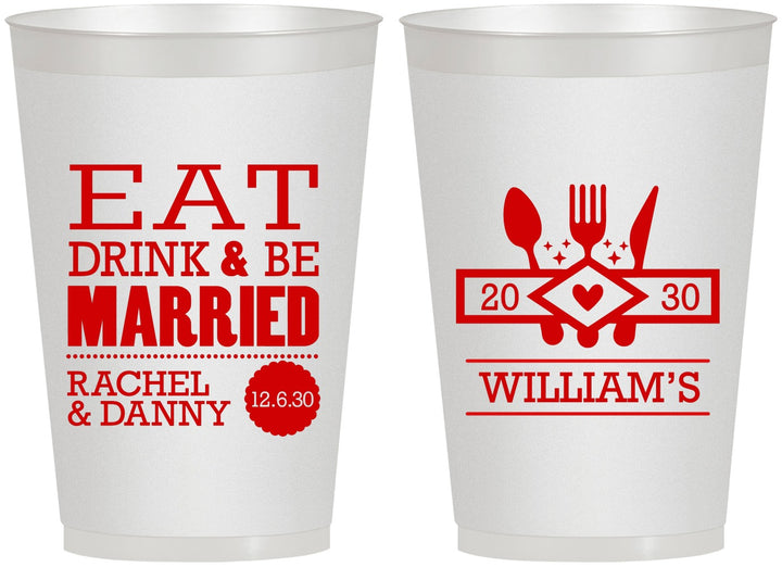 Personalized Wedding 12 oz Frosted Cups - Eat Drink Be Married | 324
