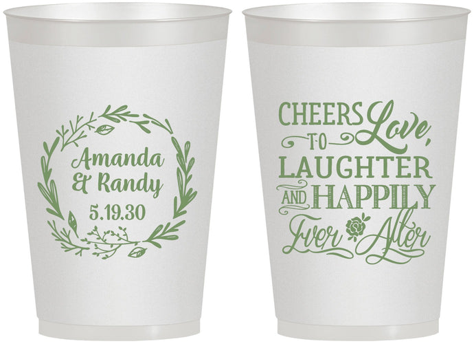 Personalized Wedding 12 oz Frosted Cups - Love Laughter Happily | 326
