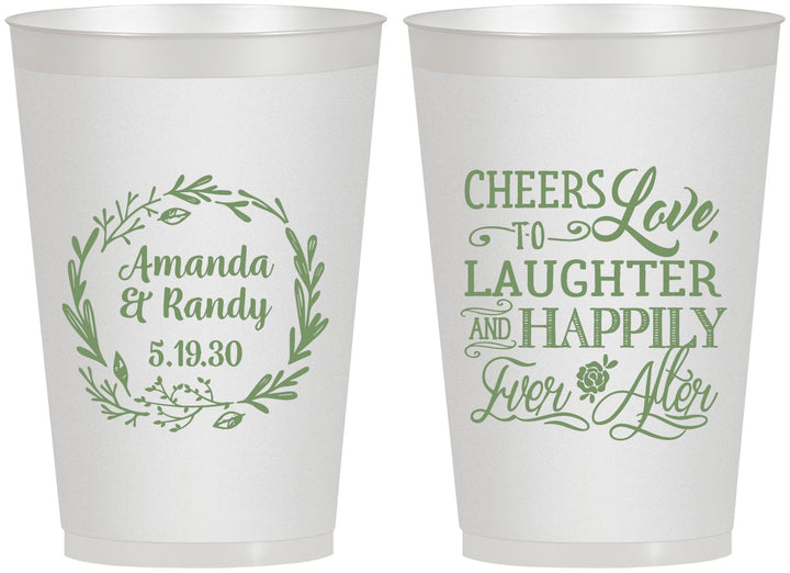 Personalized Wedding 12 oz Frosted Cups - Love Laughter Happily | 326