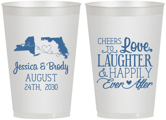 Personalized Wedding 12 oz Frosted Cups - Love Laughter Happily | 329
