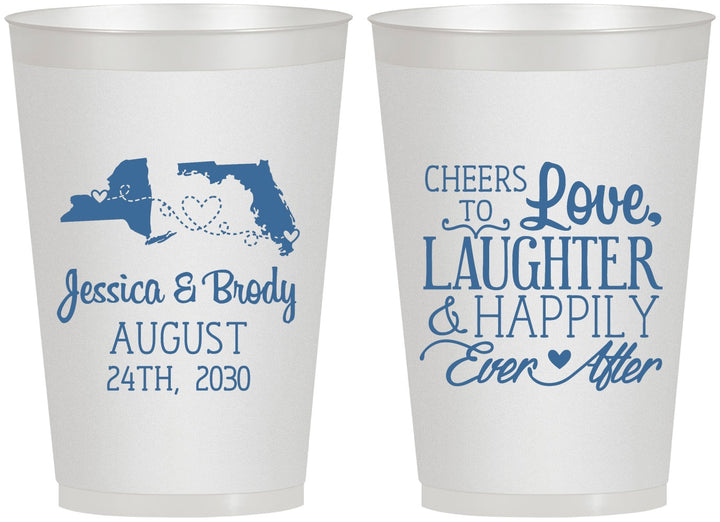 Personalized Wedding 12 oz Frosted Cups - Love Laughter Happily | 329