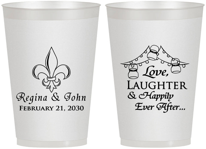 Personalized Wedding 12 oz Frosted Cups - Love Laughter Happily | 338