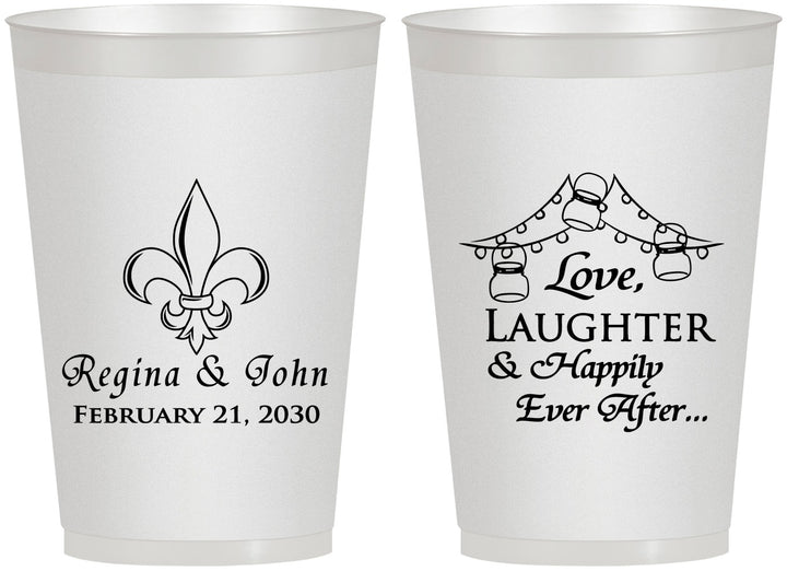 Personalized Wedding 12 oz Frosted Cups - Love Laughter Happily | 338