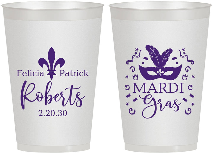 Personalized Wedding 12 oz Frosted Cups - Mardi Gras | 339