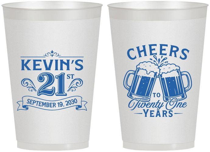 Personalized 21st Birthday 12 oz Frosted Cups - Cheers To Twenty One Years | 340000