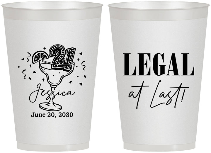 Personalized 21st Birthday 12 oz Frosted Cups - Legal At Last | 340005