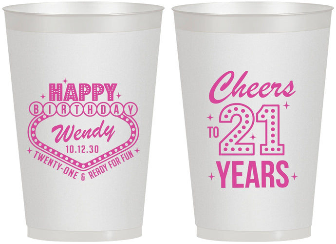 Personalized 21st Birthday 12 oz Frosted Cups - Vegas | 340007