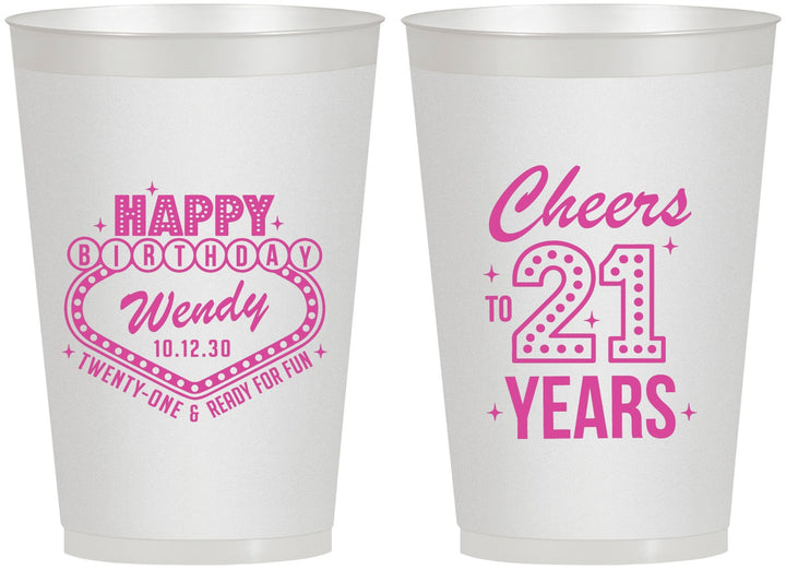 Personalized 21st Birthday 12 oz Frosted Cups - Vegas | 340007
