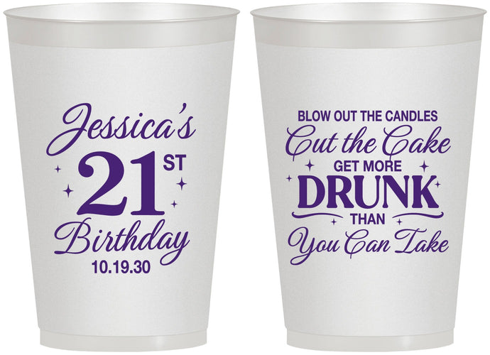 Personalized 21st Birthday 12 oz Frosted Cups - Candles Cake Drunk | 340010