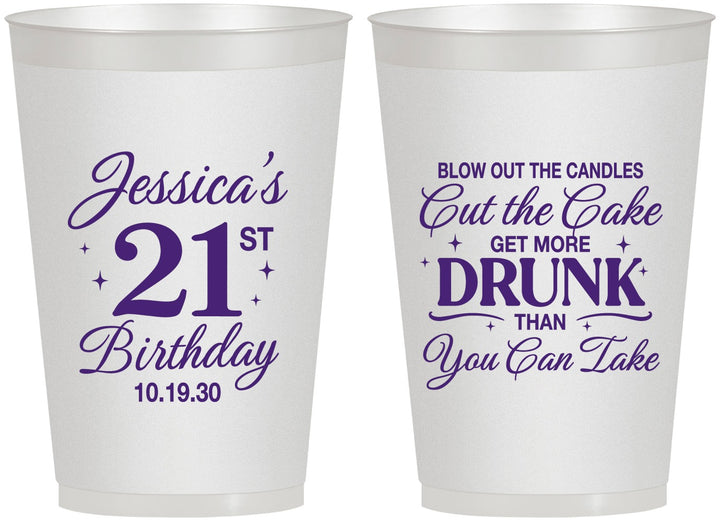 Personalized 21st Birthday 12 oz Frosted Cups - Candles Cake Drunk | 340010