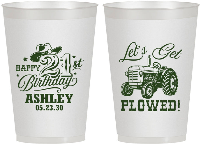 Personalized 21st Birthday 12 oz Frosted Cups - Lets Get Plowed | 340012