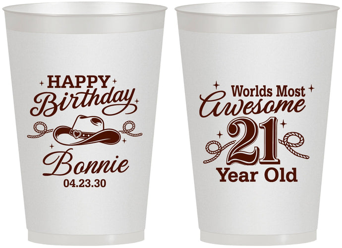 Personalized 21st Birthday 12 oz Frosted Cups - Cowgirl | 340013