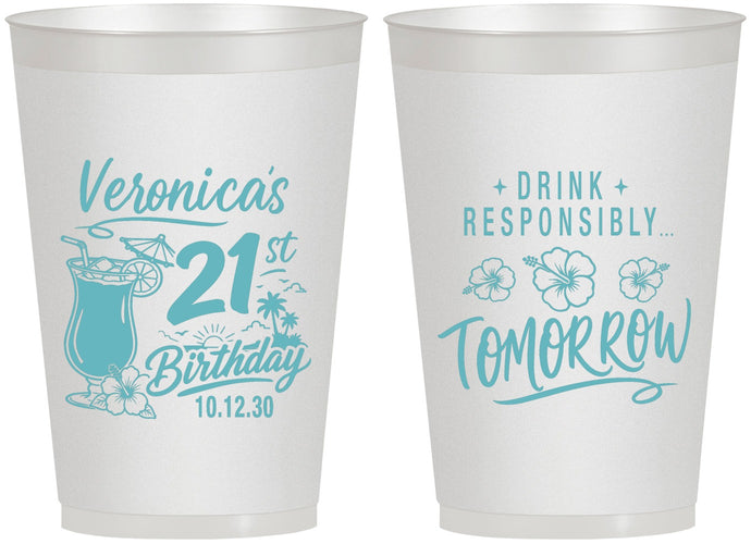 Personalized 21st Birthday 12 oz Frosted Cups - Drink Responsibly Tomorrow | 340015