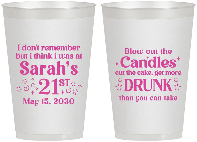 Personalized 21st Birthday 12 oz Frosted Cups - Candles Cake Drunk | 340017