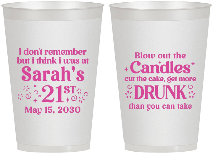 Personalized 21st Birthday 12 oz Frosted Cups - Candles Cake Drunk | 340017