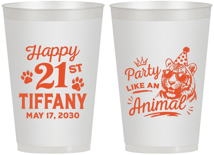Personalized 21st Birthday 12 oz Frosted Cups - Party Like An Animal Tiger | 340020