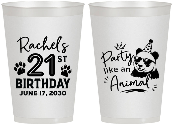 Personalized 21st Birthday 12 oz Frosted Cups - Party Like An Animal Panda | 340021