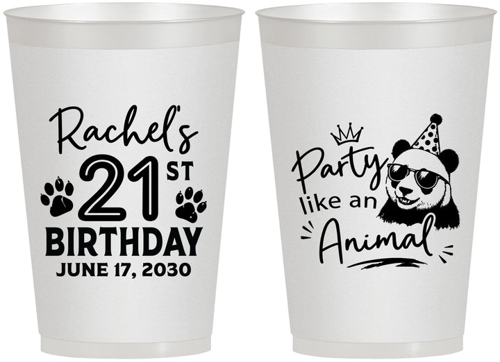 Personalized 21st Birthday 12 oz Frosted Cups - Party Like An Animal Panda | 340021