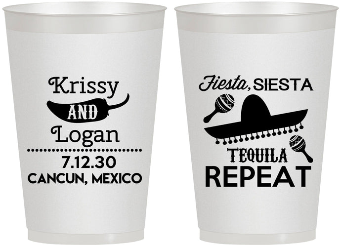 Personalized Wedding 12 oz Frosted Cups - Fiesta Siesta Tequila Repeat | 344