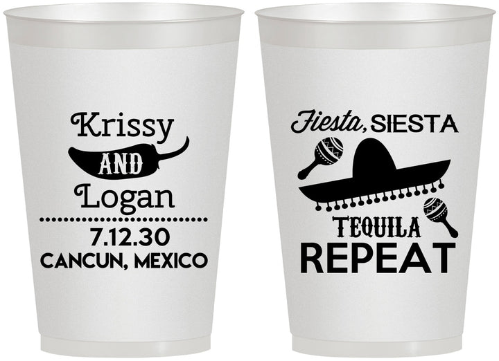 Personalized Wedding 12 oz Frosted Cups - Fiesta Siesta Tequila Repeat | 344