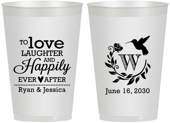 Personalized Wedding 12 oz Frosted Cups - Love Laughter Happily | 345