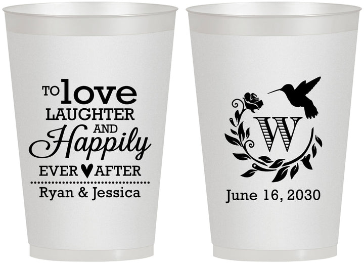 Personalized Wedding 12 oz Frosted Cups - Love Laughter Happily | 345