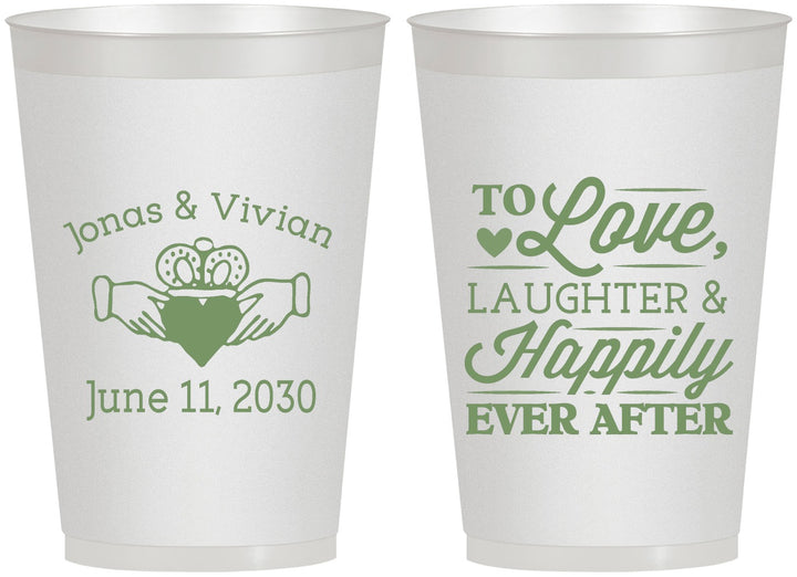 Personalized Wedding 12 oz Frosted Cups - Love Laughter Happily | 346