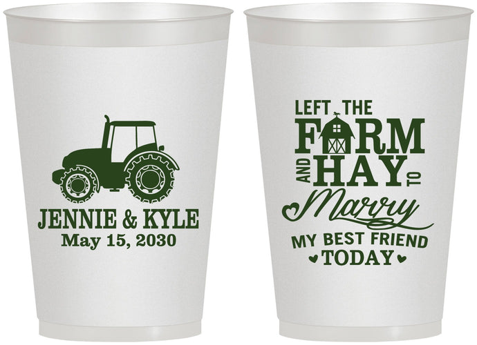 Personalized Wedding 12 oz Frosted Cups - Left The Farm Tractor | 351