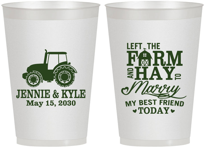 Personalized Wedding 12 oz Frosted Cups - Left The Farm Tractor | 351