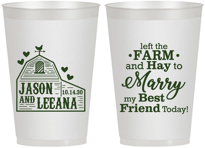Personalized Wedding 12 oz Frosted Cups - Left The Farm Tractor | 352
