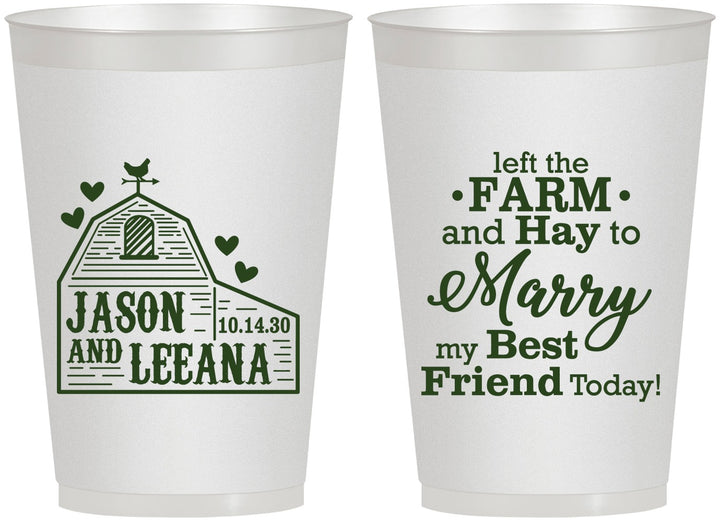 Personalized Wedding 12 oz Frosted Cups - Left The Farm Tractor | 352