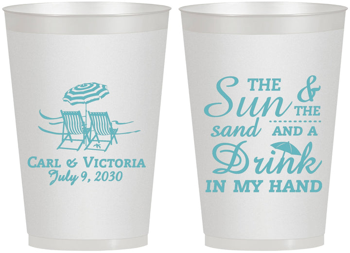 Personalized Wedding 12 oz Frosted Cups - Sun Sand Drink In My Hand | 353
