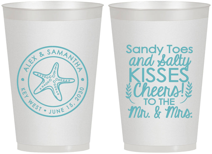 Personalized Wedding 12 oz Frosted Cups - Sandy Feet Salty Kisses | 355