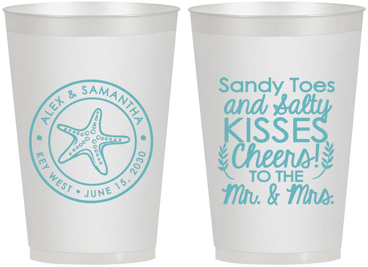 Personalized Wedding 12 oz Frosted Cups - Sandy Feet Salty Kisses | 355