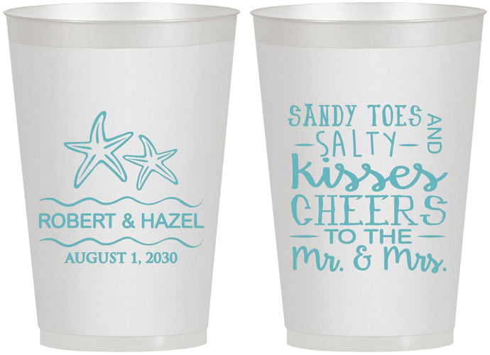 Personalized Wedding 12 oz Frosted Cups - Sandy Feet Salty Kisses | 356