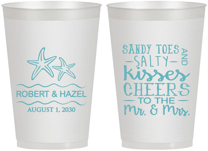 Personalized Wedding 12 oz Frosted Cups - Sandy Feet Salty Kisses | 356