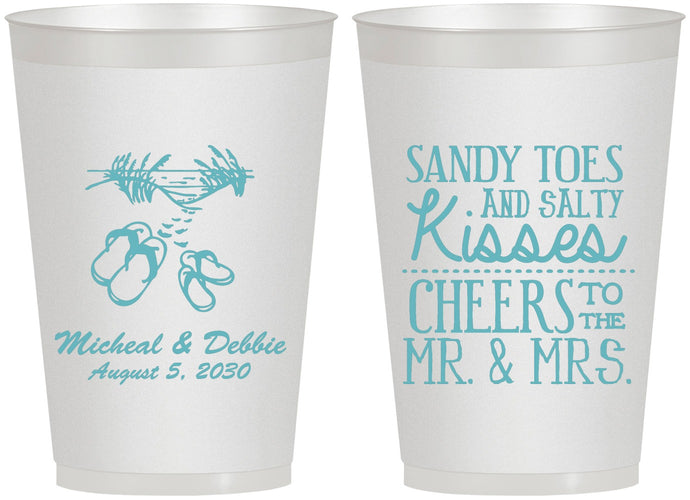 Personalized Wedding 12 oz Frosted Cups - Sandy Feet Salty Kisses | 357