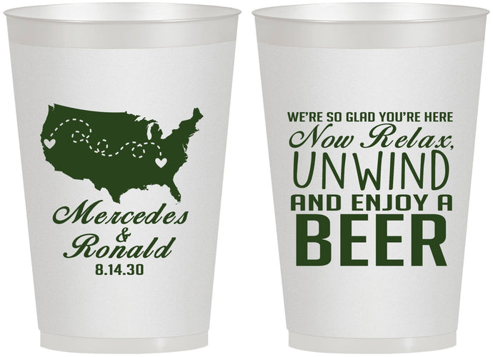 Personalized Wedding 12 oz Frosted Cups - Relax Unwind Enjoy Beer | 360