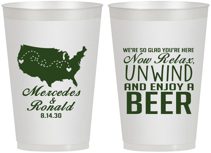 Personalized Wedding 12 oz Frosted Cups - Relax Unwind Enjoy Beer | 360
