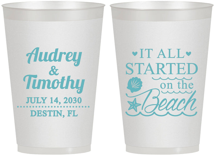 Personalized Wedding 12 oz Frosted Cups - Started On The Beach | 361